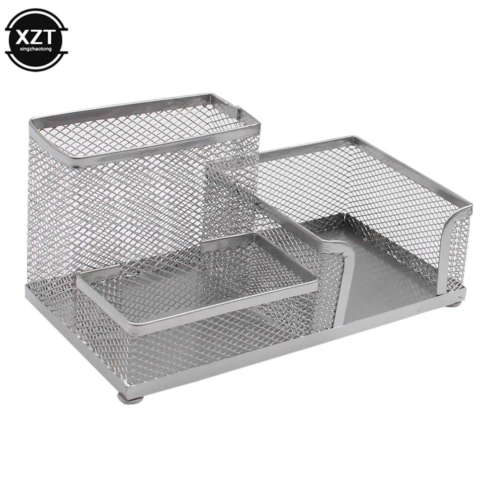 3-In-1 Desk Organizer Pencil Pen Holder Metal Hollow Mesh Wire Organizador De Escritorio Lapices Office Desk Accessories pen holder stationery organizer