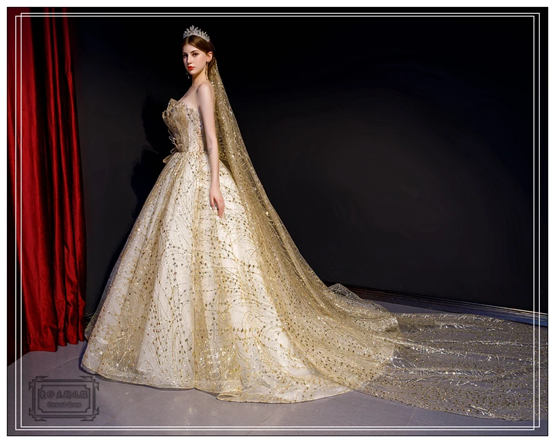

luxury golden glitter rococo ball gown fairy dress European court Gown queen Victorian Belle /ball gown