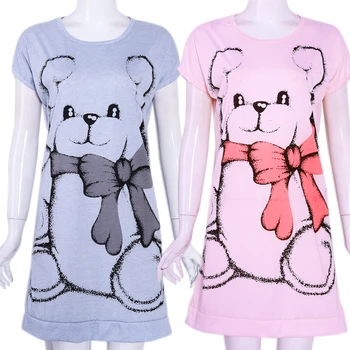

Summer Women Nightgowns Short Sleeve Dress Cute Cartoon Bear Printed Sleepwear