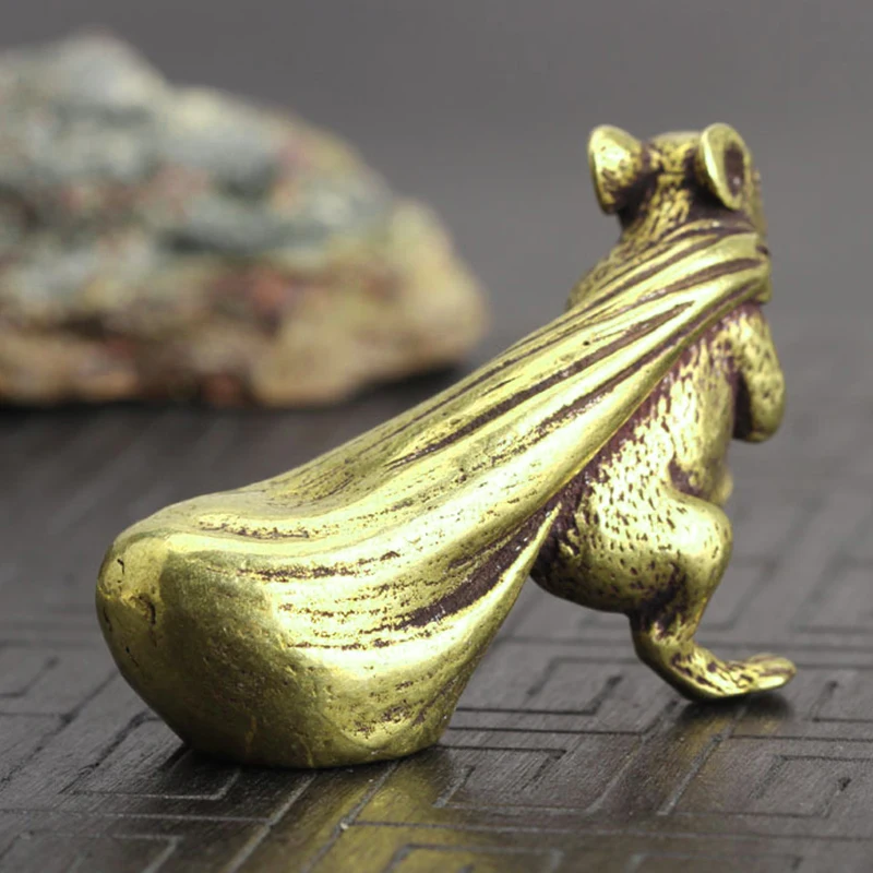  1X Copper Brass Mouse Rat Money Bag Chinese Style Ornament Small Statue Figurine Miniature Home Off