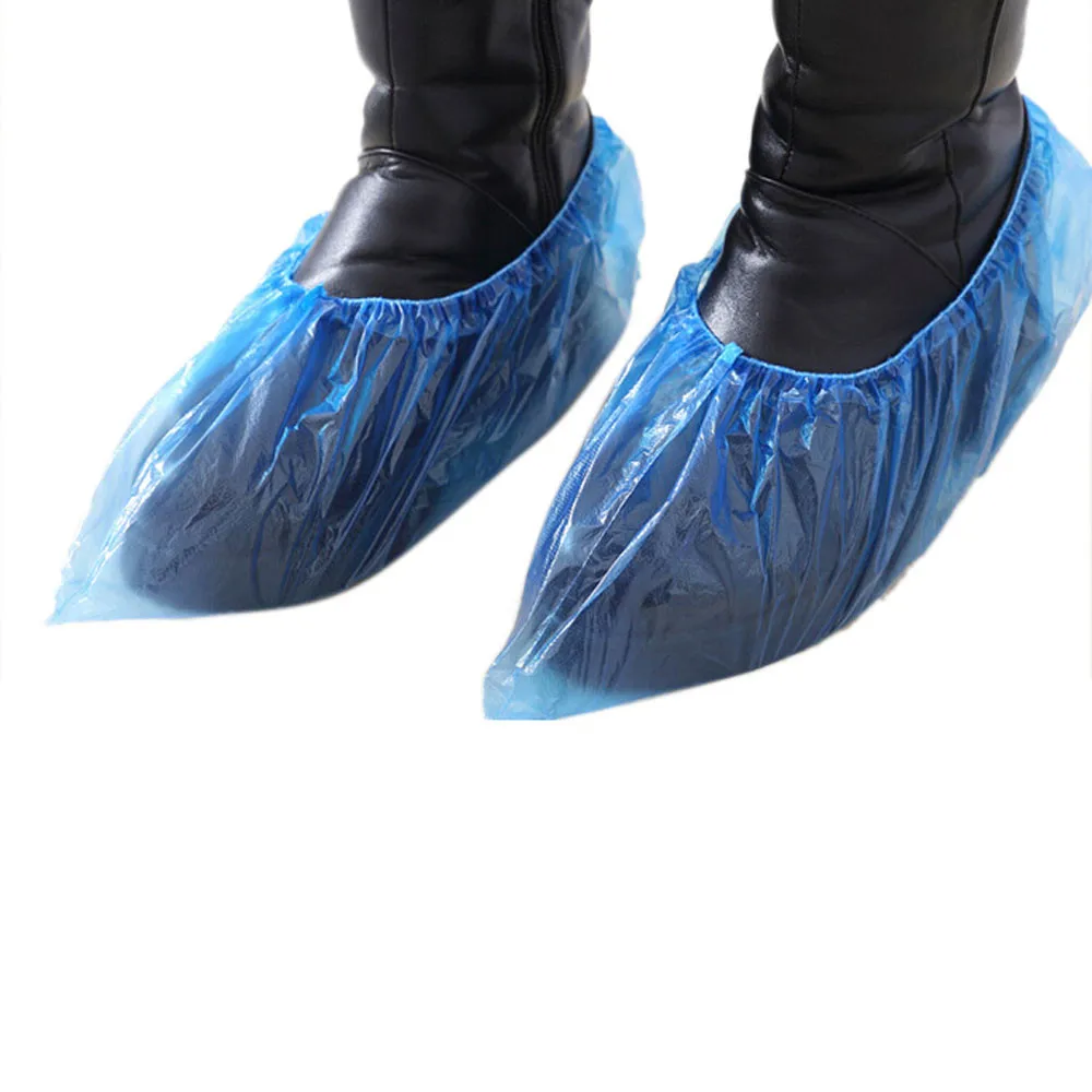 100 Uds desechables de plástico zapato cubre la limpieza chanclos de protección impermeable y cubiertas protectoras para zapatos Protector #40