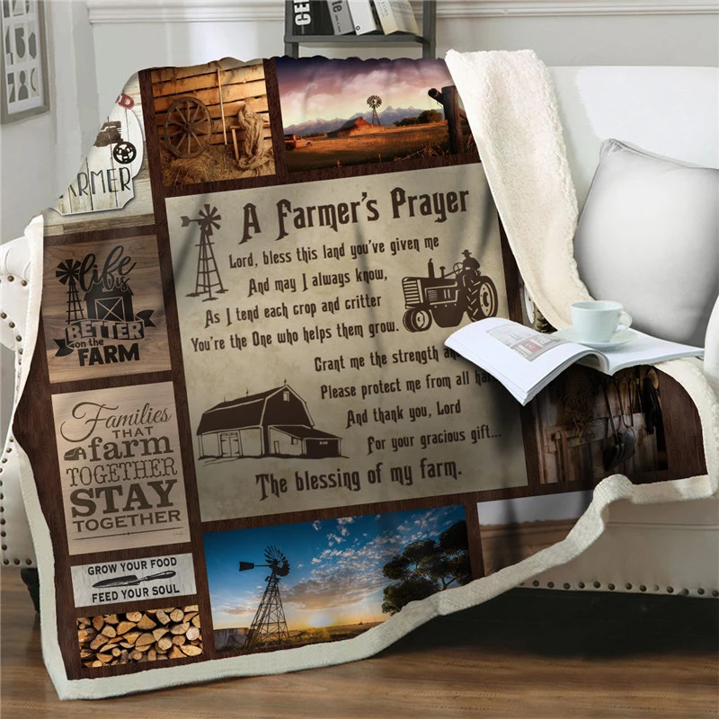 

Farm 3D Printing Plush Fleece Throw Blanket For Beds Sofa Soft Warm Gift Fashion Quilt Cover Home Office Washable Sherpa Blanket