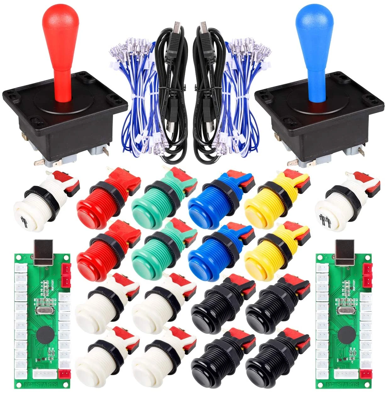 EG STARTS 2 Player Arcade Game DIY Kits Ellipse Oval Happ Type Joystick Hanlde + 18x American Style Arcade Push Buttons