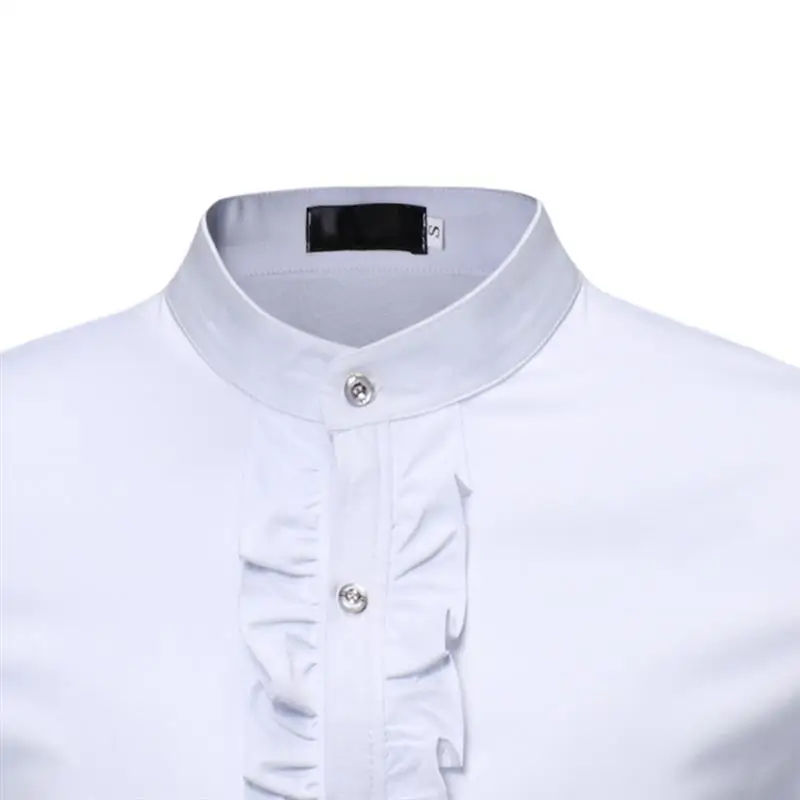 Camisa Social Masculina тренд Мода белый черный воротник-стойка кружева украшения сплошной полный длинный рукав мужские рубашки