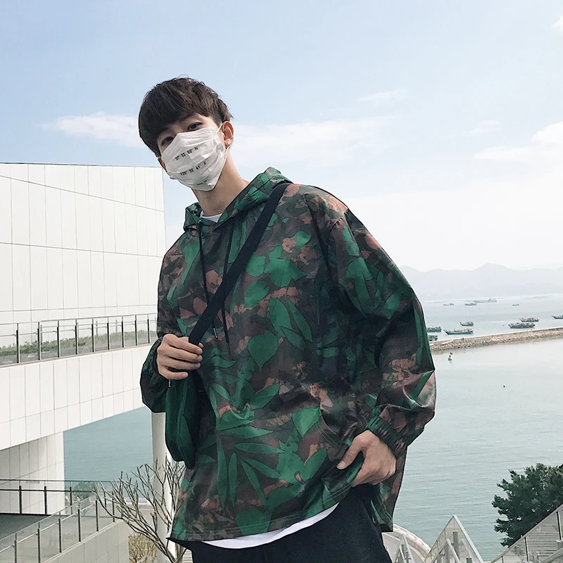 

Spring Hooded Jacket Men's Fashion Printed Casual Hooded Jacket Men Streetwear Wild Loose Hip Hop Bomber Jacket Mens M-XL