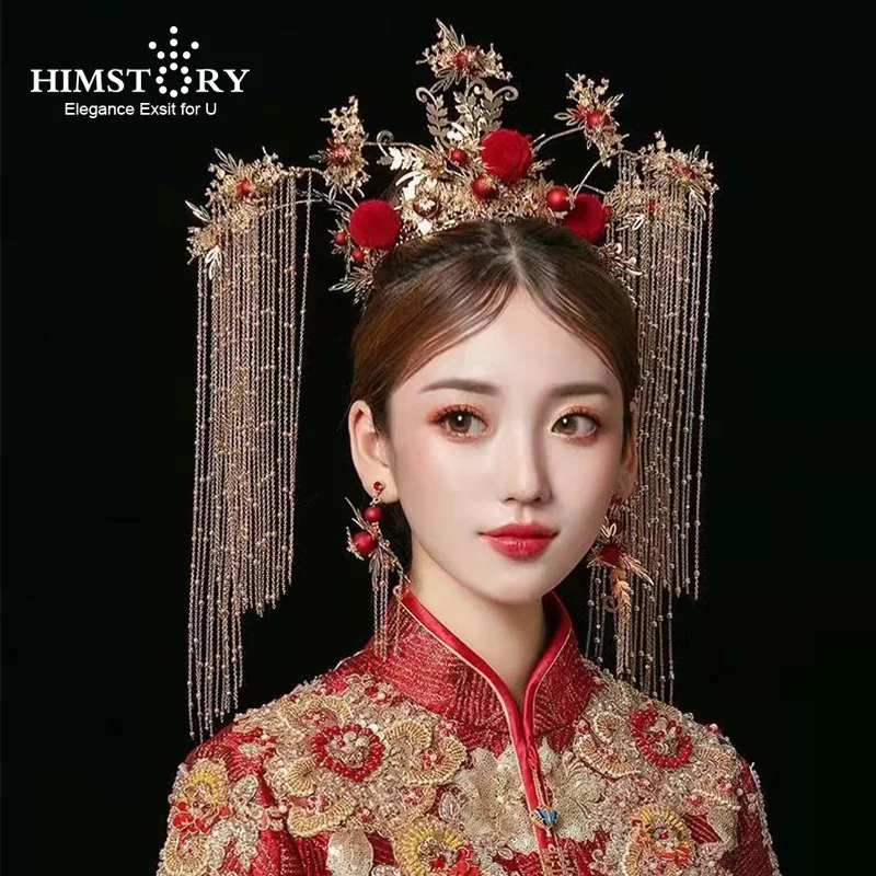 Большая рекламная винтажная Свадебная круглая корона HIMSTORY головной убор красный