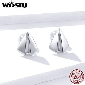 

WOSTU Authentic 925 Sterling Silver Paper Plane Stud Earrings For Women Lovely Small Earrings Wedding Silver 925 Jewelry FNE335