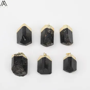 

Natural Black Tourmaline Nugget Beads Pendant Necklace Women Plated Gold Edges Stone Charms Bracelet Jewelry Making FR-223AMAJ