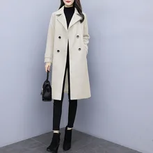 Осенне-зимняя шерстяная куртка большого размера длинное шерстяное пальто женское корейская версия синее Женское шерстяное пальто двубортный жакет