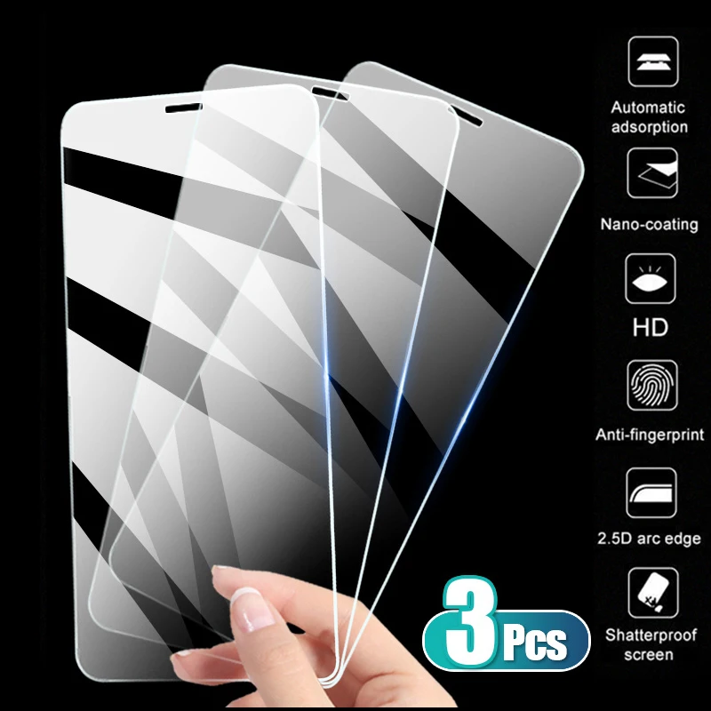 3 Pcs 9H Tempered Glass For iPhone 13 12 11 Mini Pro Max HD Tempered
