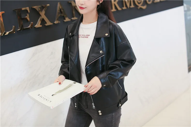 New Loose PU Faux Leather Jacket Women Classic Moto Biker Jacket Spring Autumn Basic Coat Plus Size Outerwear Campera Mujer