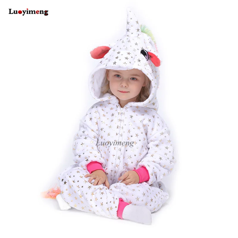 Пижама кигуруми, комбинезон в виде кролика для детей, пижама с единорогом, Пижама для детей, комбинезон для мальчиков и девочек, зимняя теплая Фланелевая Пижама - Цвет: white star