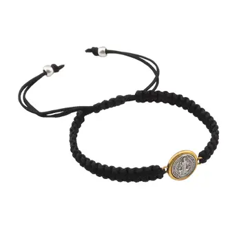 

Hot ! 2Pcs/lots Zinc alloy Tone Saint Benedict Medal on Adjustable black Cord Wrist Diy weave Bracelet B-333a