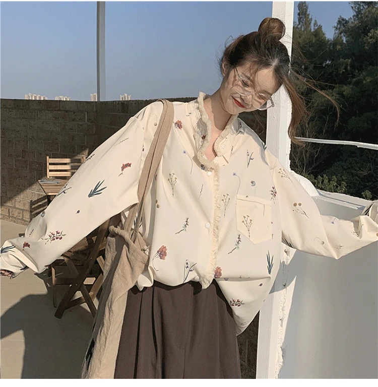 ILARES Blouse Women Plus Size Shirt Vintage Tassel Long Sleeve Printing Shirts Korean Style Women Clothes Blouse Tops For Women