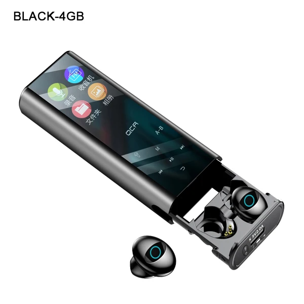 Q1 Многофункциональный TWS беспроводной Bluetooth 5,0 наушники сенсорные наушники MP3 плеер фонари с 6000 мАч Внешний аккумулятор для телефона - Цвет: Черный