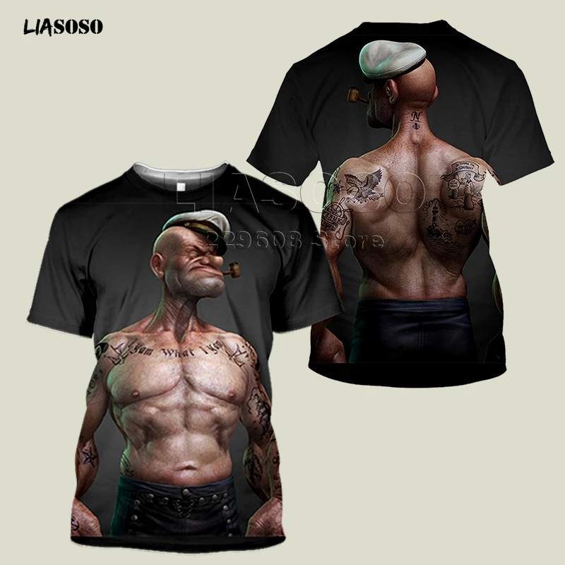 LIASOSO 3D Летняя мужская футболка для фитнеса забавная с аниме Popeye принтом Pipe