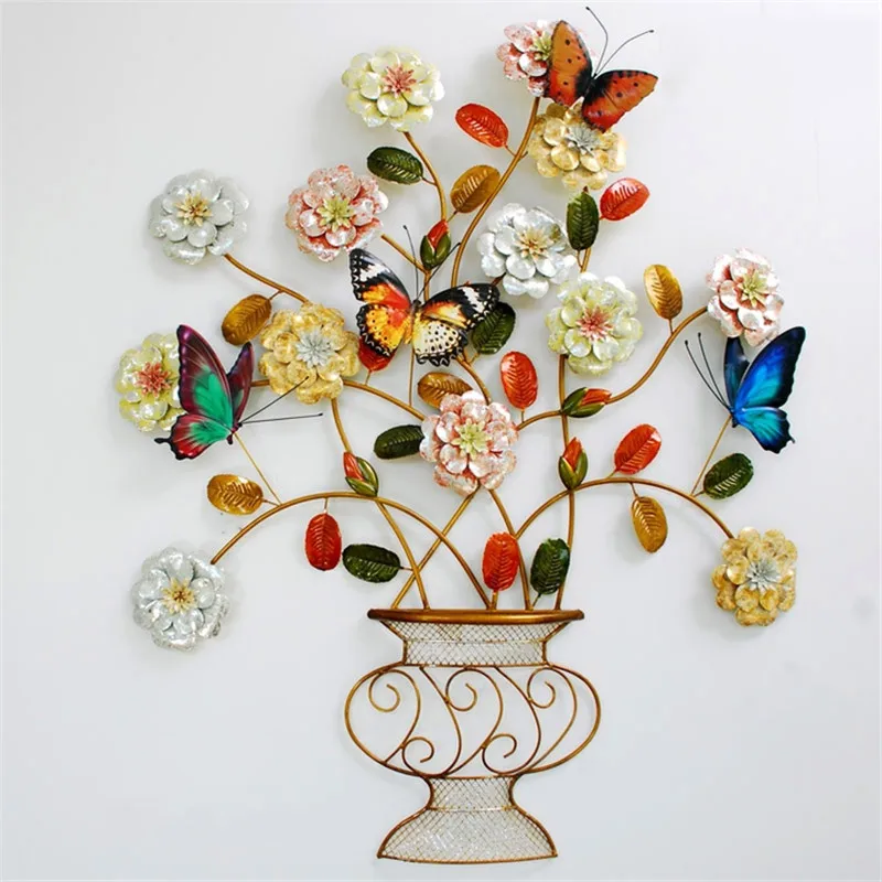 

Wrought Iron Crafts Wall Hanging 3D Butterfly Love Flowers Pachira Wall Decoration Background Wall Sticker Metal Ornament R3112