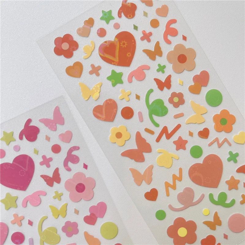 1Pc Ins Color Love Butterfly Laser Stickers Sticker Kawaii DIY Scrapbooking Chase Card Decoration Stickers Stationary Supplies