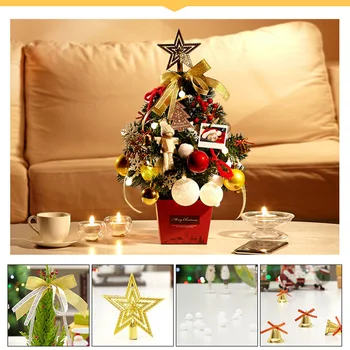 

Tabletop Christmas Tree with Multicolored Lights Holly Berries Pine Cones Star Tree Topper & Ornaments for Best Holiday