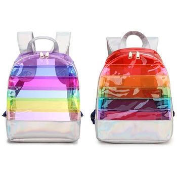 

AUAU-Backpack Backpack Colorful Stripes Plastic Transparent Backpack Bag Ladies Travel Bag Ladies Bag