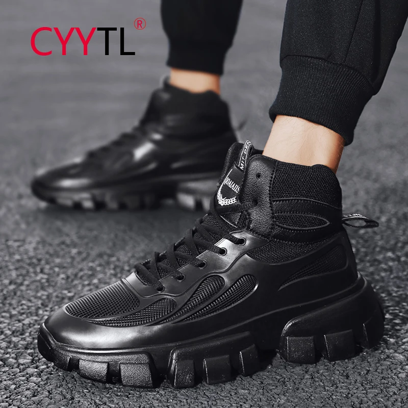 

CYYTL Breathable Leather New Fashion Men's High Top Shoes Casual Shoes Sports Shoes Students Sneakers Non-slip Flats 