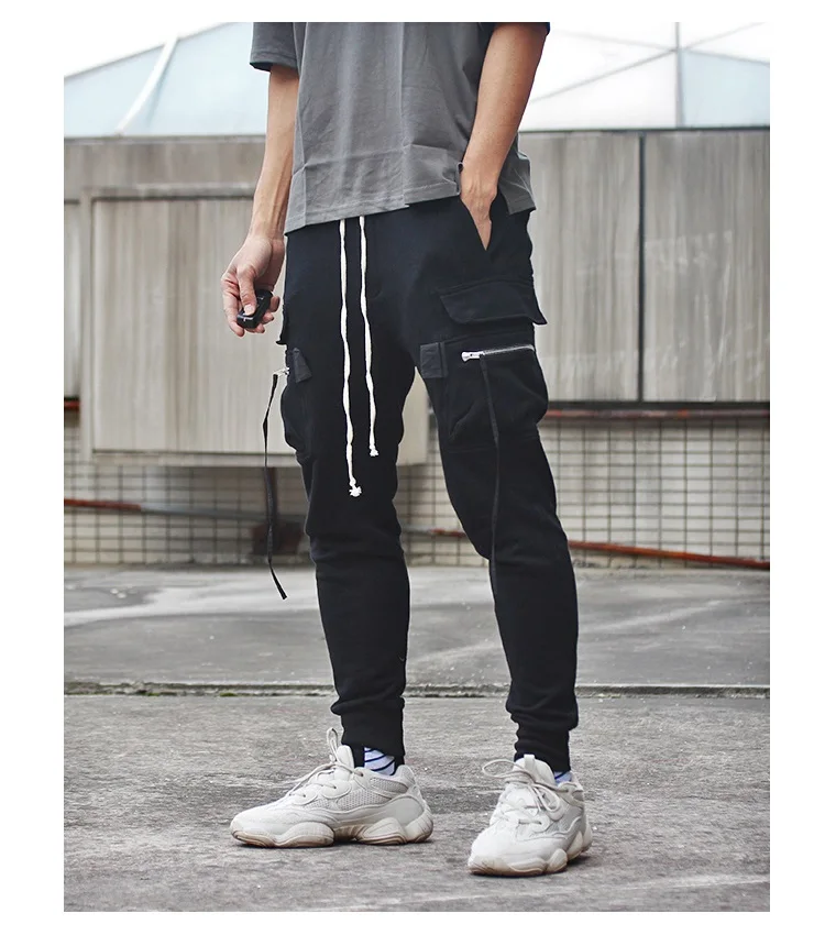 

Hip Hop RO Sweatpants Sport Gym Tactical Safari Cargo Harem Pencil Trouser Streetwear Multi Pockets Black Men Jogger Pant