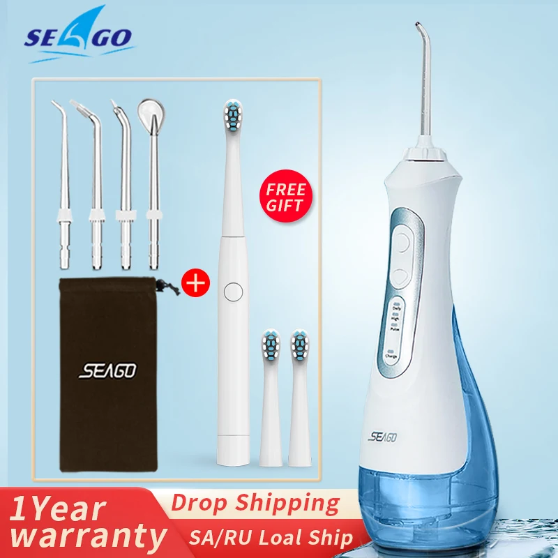 SEAGO Rechargeable Water Flosser Water Thread Oral Dental Irrigator Portable 3 Modes 200ML Tank Water Jet Waterproof IPX7 Home