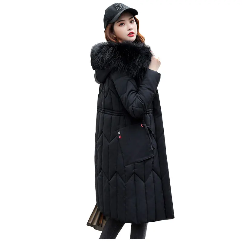 Chic Fur Coat Hooded Winter Down Coat Warm Jacket Plus Size Long Slim Women Cotton padded Wadded Parkas female jacket 5XL