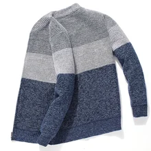 Plus Velvet Cardigan Men's Warm Fashion Contrast Color Stitching Casual V-neck Sweater Jacket Man Wild Loose Sweater Clothes
