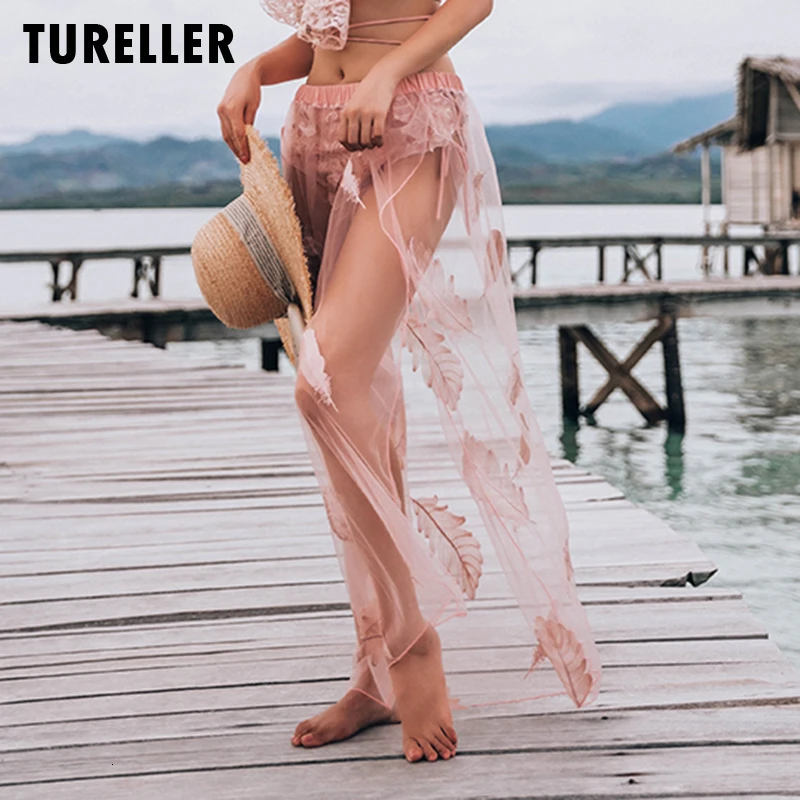 Розовая сетчатая Пляжная накидка Макси-юбка Летняя женская одежда 90 см