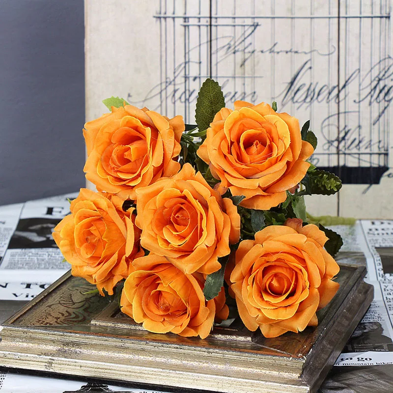 

YO CHO 6 Head Silk Rose Flowers Home Decoration Aritificial Rose Flower Decoration for Home Wedding Party
