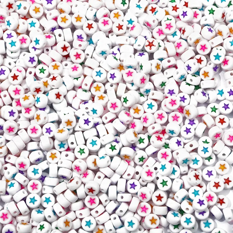 100pcsDIY Beaded Material Early Education Acrylic Stars Peach Heart Letters Luminous Flat Beads 6 BSD357-04RB