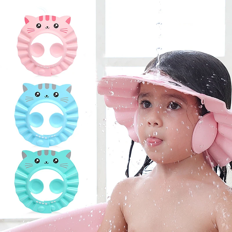 Kids Shower Bathing Cap Bath Safe Protect Shampoo adjustable Soft Cap Protection Eye For Baby Wash Hair Shield Bathing Hat