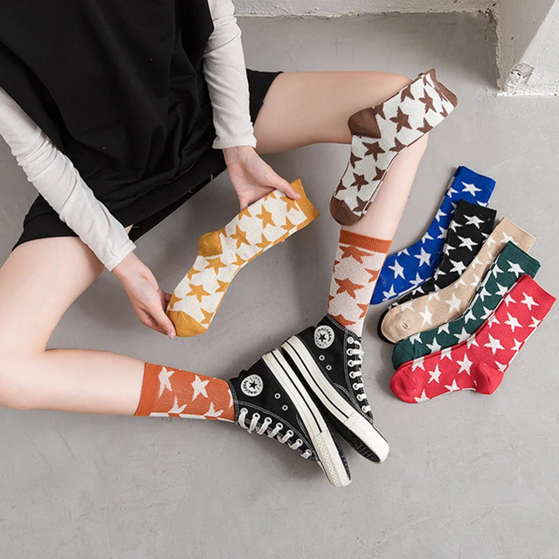 Модные носки с дизайном «звёзды», женские хлопковые носки в стиле хип-хоп AB, женские теплые длинные забавные носки, уличная одежда, Calcetines