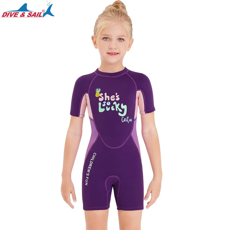 Children Diving Suit Lucky Girl 2.5mm Neoprene Wetsuits Surfing Jellyfish Short Swimwear Wetsuit For Girls Kids Swimsuit | Спорт и
