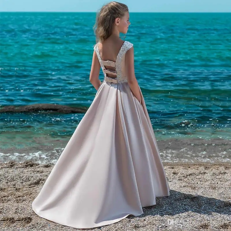 

Cap Sleeved A-line Flower Girl Dresses Wedding Party First Communion Dress