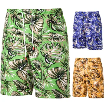 

Men's Beach Pants Half Pants Men's Leaf Printed Shorts Men's Casual Hawaii Half Pants Beach Shorts