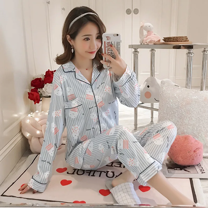 

Autumn Pajamas Women's Korean-style Cute Cardigan Long Sleeve Tracksuit Loose-Fit Set M-XXL Original Photo Shoot