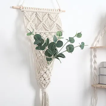 

Nordic Tapestry Hand-woven Wall Hanging Basket For Flower Pot Decoration Living Room Dried Flower Net Bag Home Office Ornaments