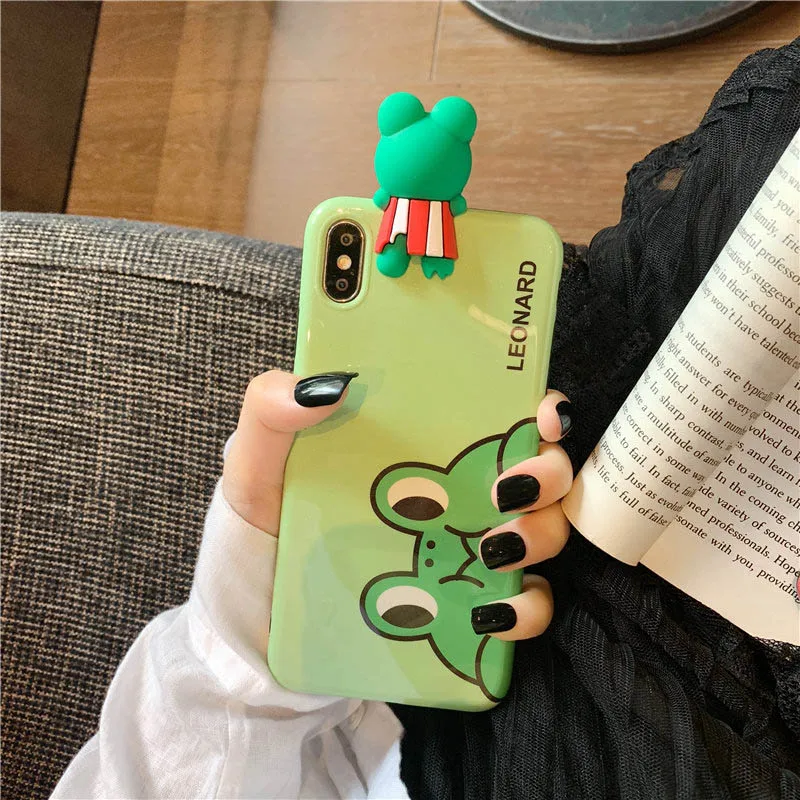 Милый мультяшный 3D лягушка клубника смартфон, подходящий чехол для iPhone 6 7 8 S Plus X XR XS XSMAX тонкий защитный силиконовый из ТПУ чехол - Цвет: 01
