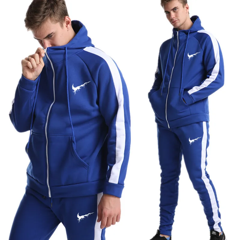 Autumn and Winter new coat Men's Sportswear Suit Printed Warm Thicker Hoodie Trousers sports man | Мужская одежда