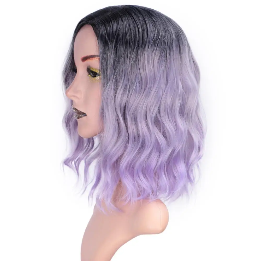 I's a wig 14 ''Ombre Фиолетовый синтетические парики для черных/белых женщин короткая волна воды розовый/Блонд/серый волос можно косплей боб парик - Цвет: purple