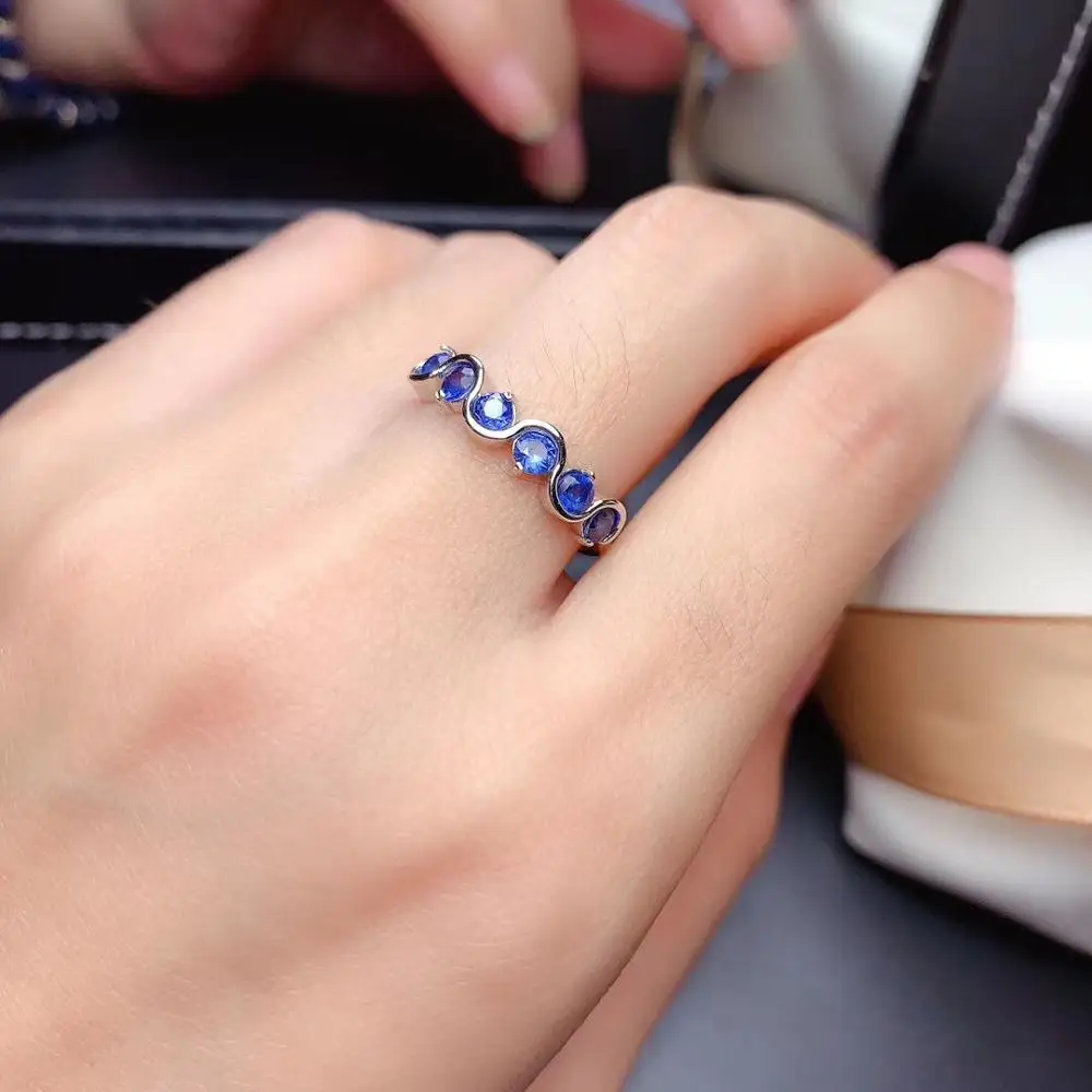

Lovely delicate wave Slender surround Natural blue sapphire Ring S925 Silver Natural gemstone Ring girl Women party gift Jewelry