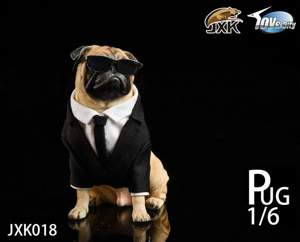 1/6 JXK Jxk018 мопс, черная фигурка животного, резиновая модель с одеждой, Милая модель для 12 дюймов, коллекция экшн-фигурок