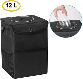

12L Car Trash Can with Lid Hanging IP68 Waterproof Car Rubbish Bin Foldable Car Bag Organizer Suitable Car SUV Truck Minivan