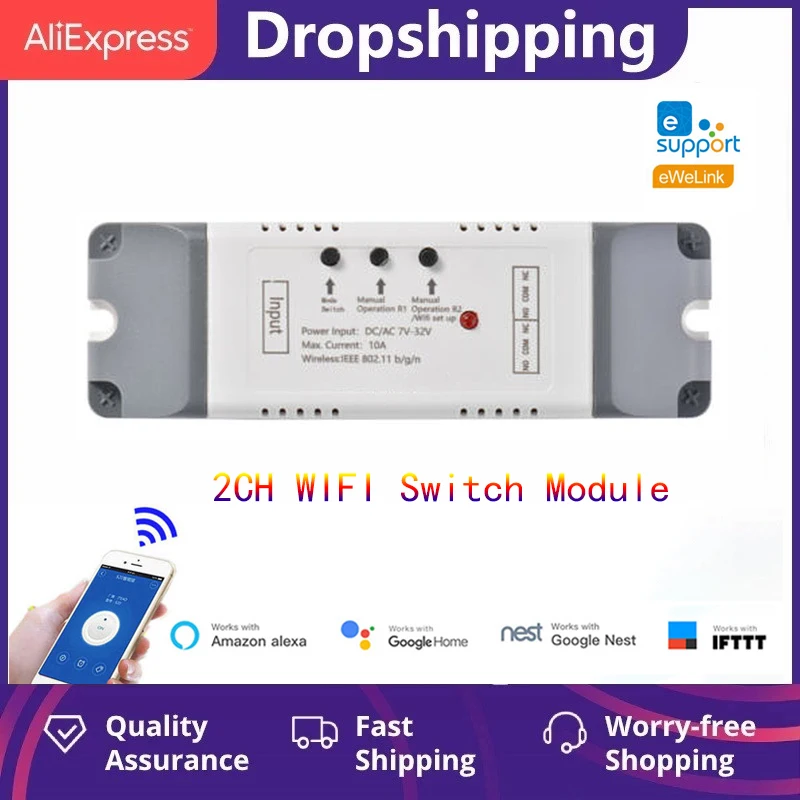 DC 7-32V 85-250V WiFi EWeLink Motor Controller For Smart Home Automation 2CH Relay Switch Work With Alexa Google Home/Nest | Электроника