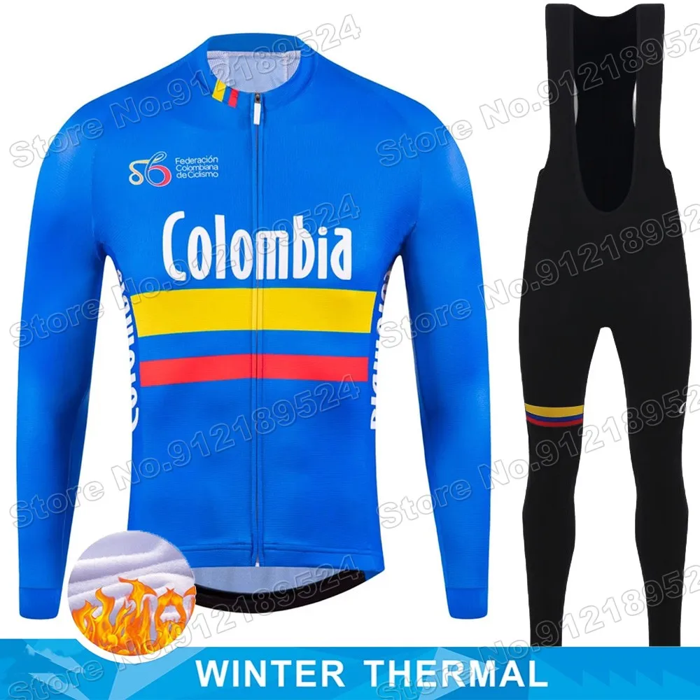 2021TeamColombiaCyclingJerseySetWinterCyclingClothingMenRoad