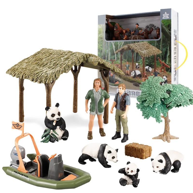 

Wild Zoo Large Farm House Series Animals Model Farmer Breeder Corral Fence Feed Lion Tiger Panda Toys for Children Gift Boys Toy