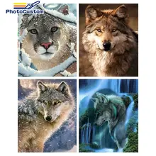 

PhotoCustom Acylic Painting By Numbers Wolf animals Kits Modern Picture By Numbers For Adult Handpainted Gift Frame Artwork