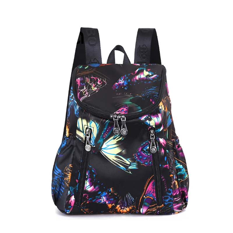 Women Backpacks Flower-Print Butterfly Fashion Nylon Girl Daily-Wear And Middle-Size